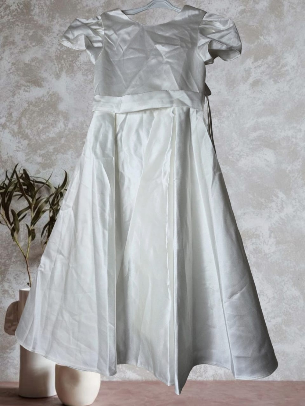 White Satin Girls' Flower Girls Formal Dress with Waist Sash